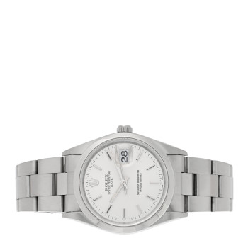 ROLEX Stainless Steel 34mm Oyster Perpertual Date Watch Silver 15200