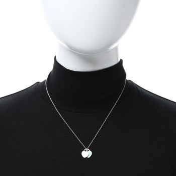 TIFFANY Sterling Silver Enamel Return to Tiffany Double Mini Heart Tag Pendant Necklace Blue