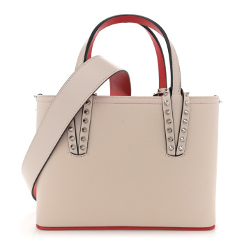 CHRISTIAN LOUBOUTIN Calfskin Spikes Mini East West Cabata Tote Leche