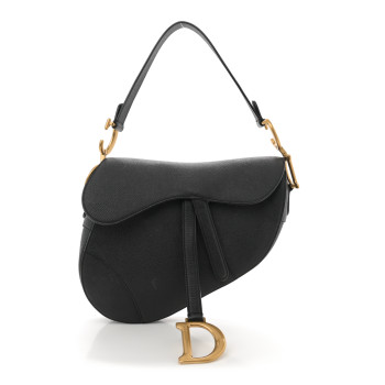 CHRISTIAN DIOR Grained Calfskin Saddle Bag Black