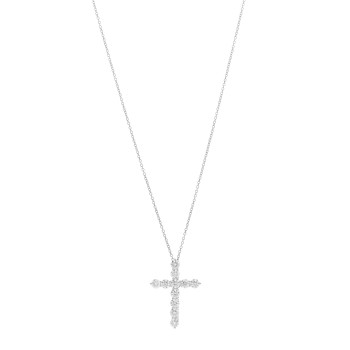 TIFFANY Platinum Diamond Large Cross Pendant Necklace