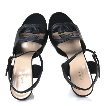 GUCCI Cosmos Softy Calfskin Wooden Interlocking G Cut-Out 30/120mm Platform Sandals 39.5 Black