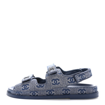 CHANEL Denim CC Dad Sandals 39.5 Blue