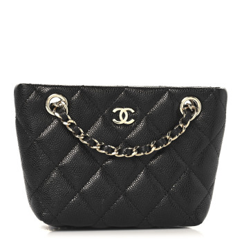 CHANEL Caviar Quilted Classic Clutch Tote With Chain Black