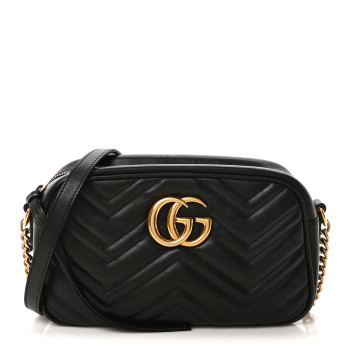 GUCCI Calfskin Matelasse Small GG Marmont Chain Shoulder Bag Black