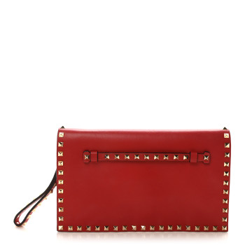 VALENTINO GARAVANI Nappa Rockstud Wristlet Clutch Rosso Valentino