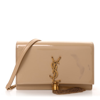 SAINT LAURENT Patent Monogram Classic Kate Tassel Chain Wallet Dark Beige