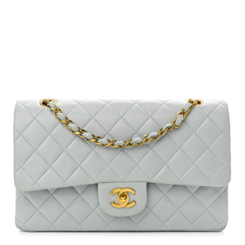 CHANEL Lambskin Quilted Medium Double Flap Light Blue