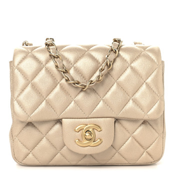 CHANEL Metallic Lambskin Quilted Mini Square Flap Gold