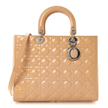 CHRISTIAN DIOR Patent Cannage Large Lady Dior Dark Beige