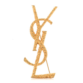 SAINT LAURENT Brass Cassandre YSL Twisted Brooch Gold