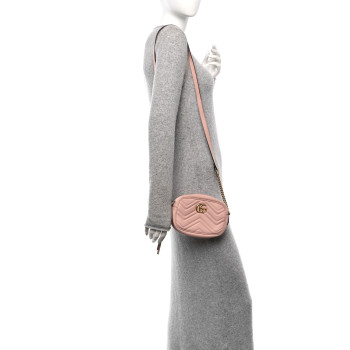 GUCCI Calfskin Matelasse Mini GG Marmont Chain Shoulder Bag Perfect Pink