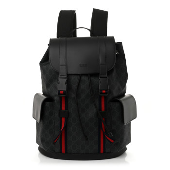 GUCCI Soft GG Supreme Monogram Calfskin Web Double Buckle Backpack Black