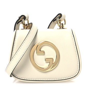 GUCCI Roxy Calfskin Blondie Card Case Wallet with Strap Mystic White