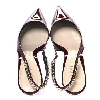 GUCCI Patent Signoria 35mm Slingback Pumps 39.5 Rosso Ancora