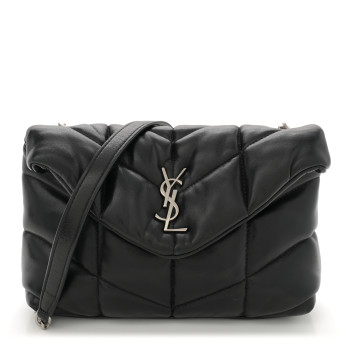SAINT LAURENT Lambskin Quilted Toy Loulou Puffer Monogram Chain Satchel Black