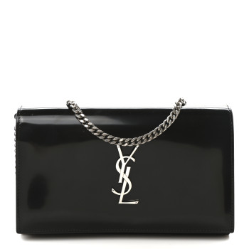 SAINT LAURENT Patent Calfskin Monogram Kate Wallet On Chain Black
