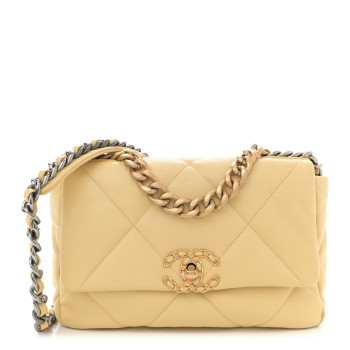 CHANEL Lambskin Quilted Medium Chanel 19 Flap Yellow