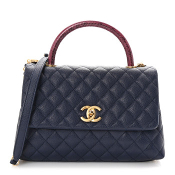 CHANEL Caviar Elaphe Quilted Small Coco Handle Flap Navy