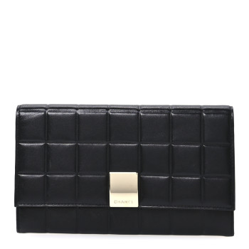 CHANEL Lambskin Quilted Chocolate Bar Long Wallet Black