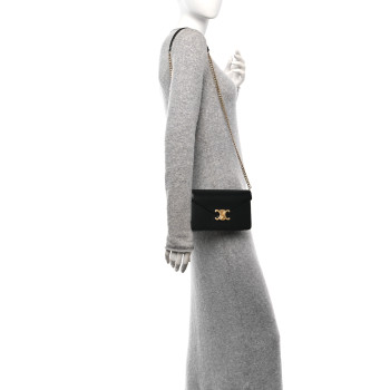 CELINE Shiny Calfskin Triomphe Margo Wallet on Chain Black