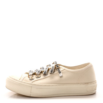 CHRISTIAN DIOR Canvas Dot Walk'N'Dior Low Top Sneakers 37.5 Milk