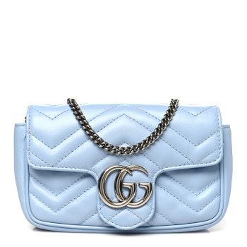 GUCCI Calfskin Matelasse Super Mini GG Marmont Shoulder Bag Porcelain Light Blue