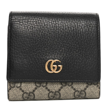 GUCCI Dollar Calfskin GG Supreme Monogram Medium GG Marmont Wallet Black Beige Ebony