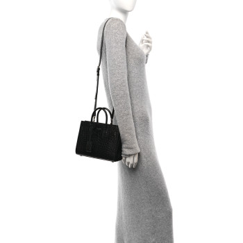 SAINT LAURENT Calfskin Crocodile Embossed Nano Sac De Jour Black