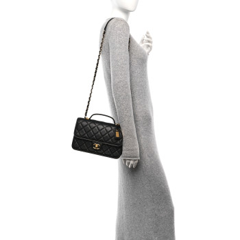 CHANEL Caviar Quilted School Memory Small Top Handle Flap Black