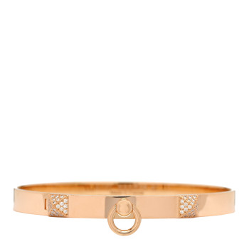 HERMES 18K Rose Gold Diamond PM Collier De Chien Bracelet ST