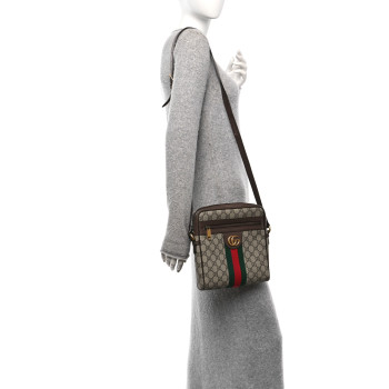 GUCCI GG Supreme Monogram Web Small Ophidia Messenger Bag Brown