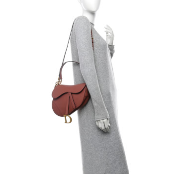 CHRISTIAN DIOR Grained Calfskin Saddle Bag With Strap Rust