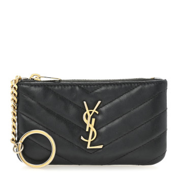 SAINT LAURENT Calfskin Matelasse Monogram Key Pouch Black