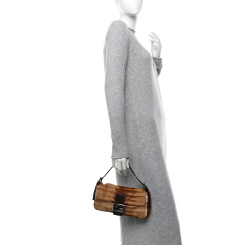 FENDI Calf Hair Zebra Print Baguette Brown