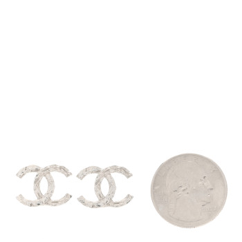 CHANEL Metal CC Textured Earrings Silver