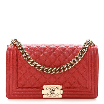 CHANEL Caviar Quilted Medium Boy Flap Red