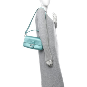 FENDI X TIFFANY Satin Nappa Silver Baguette Blue Tiffany Silver