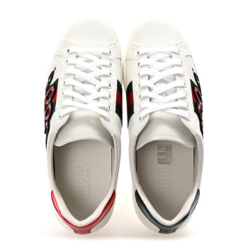 GUCCI Calfskin Ayers Kingsnake Embroidered Mens Ace Sneakers 8 Green Red