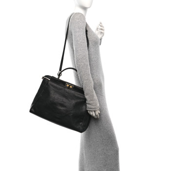 FENDI Goatskin Large Peekaboo Iconic Satchel Black