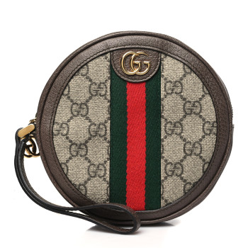 GUCCI GG Supreme Monogram Web Ophidia Circle Wristlet Beige New Acero