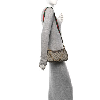 GUCCI GG Supreme Monogram Textured Dollar Calfskin Web Small Ophidia GG Handbag Beige Ebony New Acero