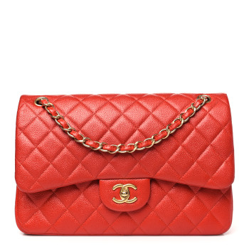 CHANEL Pearly Caviar Quilted Jumbo Double Flap Orange