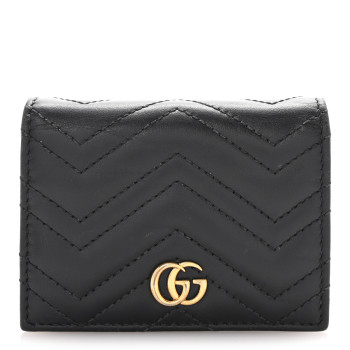 GUCCI Calfskin Matelasse GG Marmont Card Case Wallet Black