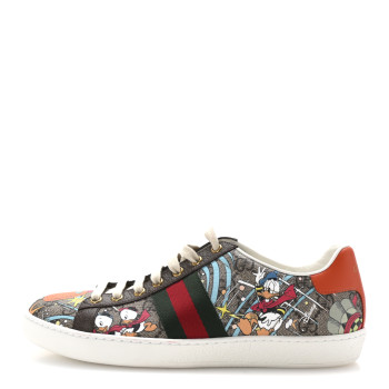 GUCCI X DISNEY GG Supreme Monogram Web Donald Duck Womens Ace Sneakers 39 Beige New Acero Orange
