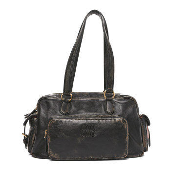 MIU MIU Distressed Nappa Shoulder Bag Sand Coffee