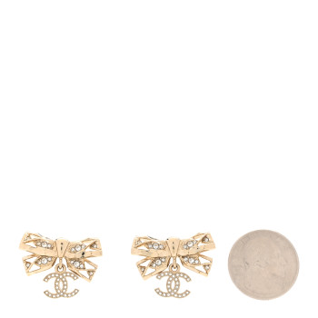 CHANEL Crystal CC Bow Drop Earrings Gold