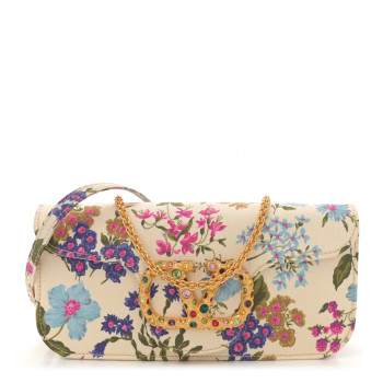 VALENTINO GARAVANI Satin Moire Floral Vlogo Loco Shoulder Bag  White Multicolor