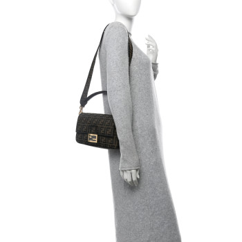 FENDI Fabric Jacquard FF 1974 Medium Baguette Tobacco Moro Black FENDI Fabric Jacquard FF 1974 Medium Baguette Tobacco Moro Black