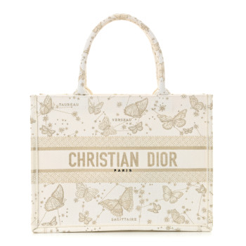 CHRISTIAN DIOR Canvas Embroidered Medium Butterfly Zodiac Book Tote Gold
